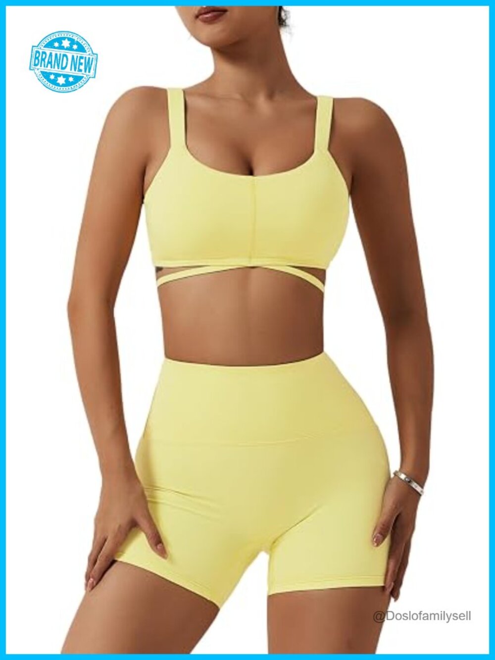 2 Piece Twist Front Halter Sports Bra High Waist Biker Shorts Workout Set